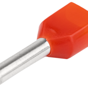 Szigetelt (PA6.6) iker-érvéghüvely, ónoz. elektr.réz, piros