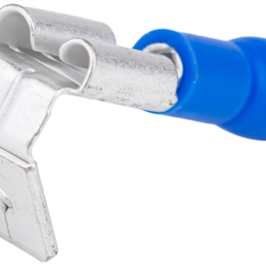 Szigetelt rátolható csatlakozó csap+hüvely, sárgaréz, kék