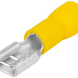 Szigetelt rátolható csatlakozó hüvely, sárgaréz, sárga
