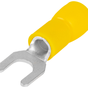 Szigetelt villás saru, ónozott elektrolitréz, sárga